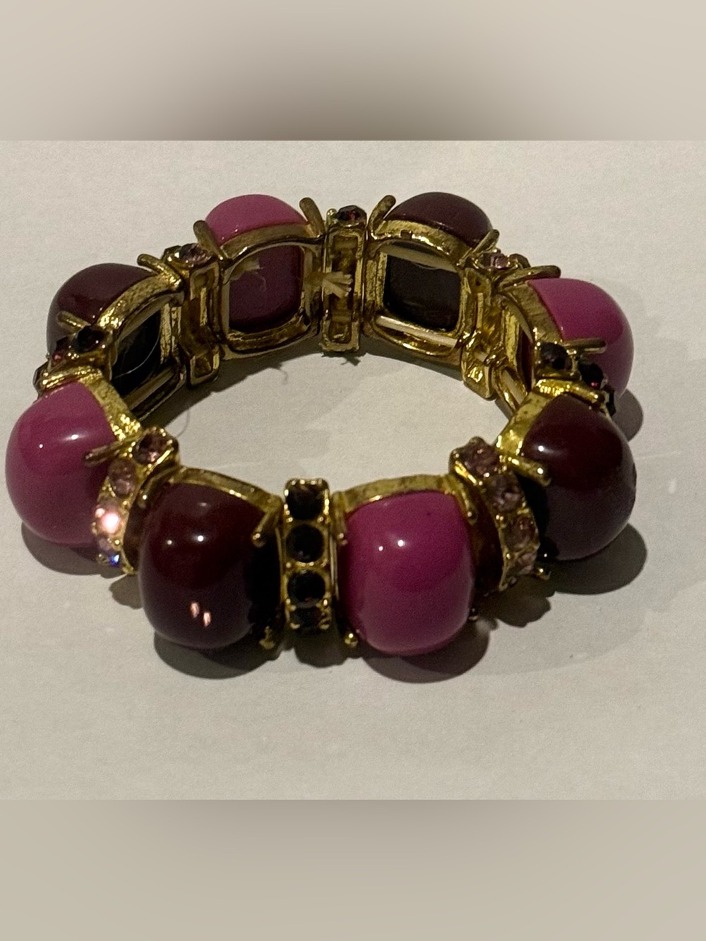 Gold-Tone Pink & Burgundy Beaded Stretch Bracelet